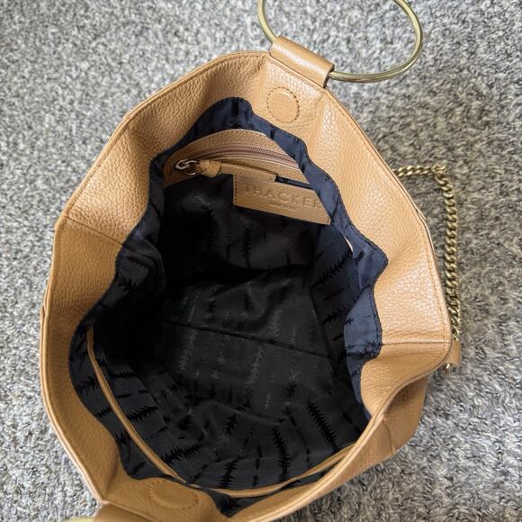 Thacker NY Camel Brown Leather O Ring Satchel Handbag Chain Strap Crossbody - Picture 7 of 9